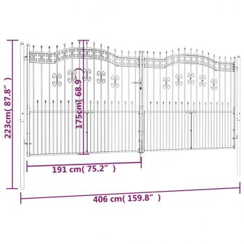Zauntor mit Speerspitzen Schwarz 406x223 cm Stahl