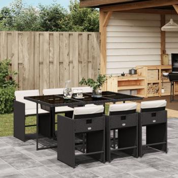 ARDEBO.de - 7-tlg. Garten-Essgruppe mit Kissen Schwarz Poly Rattan