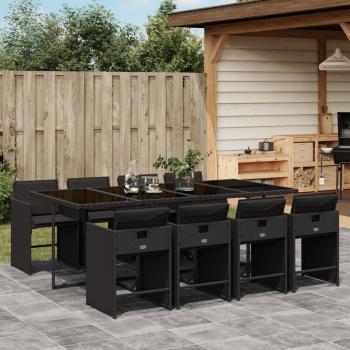 ARDEBO.de - 9-tlg. Garten-Essgruppe mit Kissen Schwarz Poly Rattan