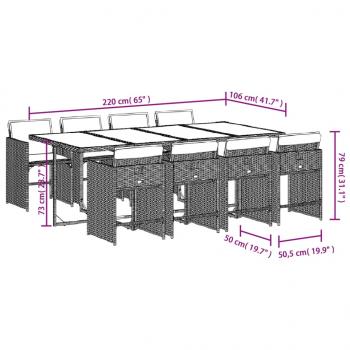 9-tlg. Garten-Essgruppe mit Kissen Schwarz Poly Rattan