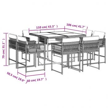 9-tlg. Garten-Essgruppe mit Kissen Braun Poly Rattan