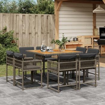 ARDEBO.de - 9-tlg. Garten-Essgruppe mit Kissen Grau Poly Rattan