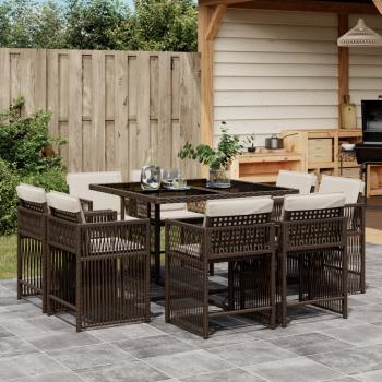 ARDEBO.de - 9-tlg. Garten-Essgruppe mit Kissen Braun Poly Rattan