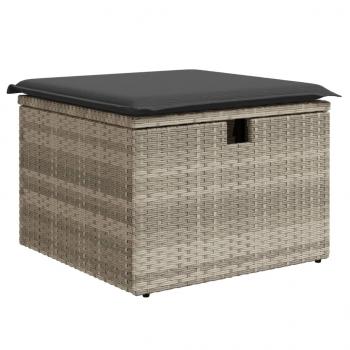 Gartenhocker mit Kissen Hellgrau 55x55x37 cm Poly Rattan