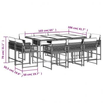 11-tlg. Garten-Essgruppe mit Kissen Grau Poly Rattan