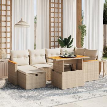 ARDEBO.de - 7-tlg. Garten-Sofagarnitur mit Kissen Beige Poly Rattan