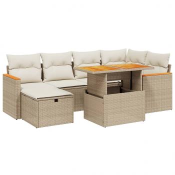 7-tlg. Garten-Sofagarnitur mit Kissen Beige Poly Rattan