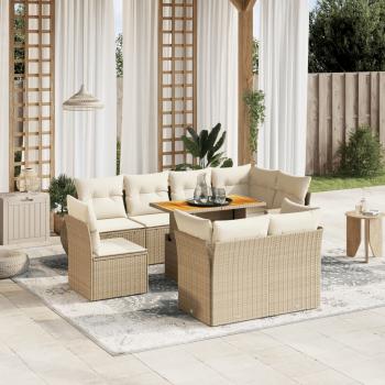 ARDEBO.de - 9-tlg. Garten-Sofagarnitur mit Kissen Beige Poly Rattan