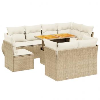 9-tlg. Garten-Sofagarnitur mit Kissen Beige Poly Rattan