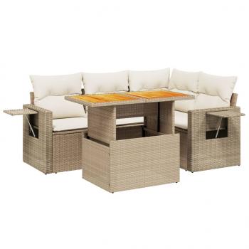 5-tlg. Garten-Sofagarnitur mit Kissen Beige Poly Rattan