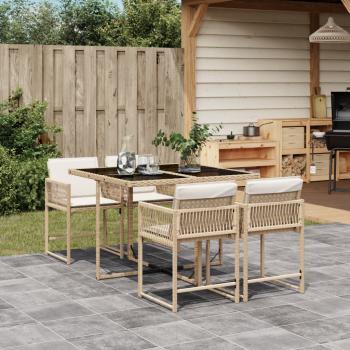 ARDEBO.de - 5-tlg. Garten-Essgruppe mit Kissen Beige Poly Rattan