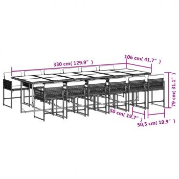 13-tlg. Garten-Essgruppe mit Kissen Grau Poly Rattan