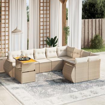 ARDEBO.de - 10-tlg. Garten-Sofagarnitur mit Kissen Beige Poly Rattan