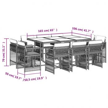 11-tlg. Garten-Essgruppe mit Kissen Braun Poly Rattan