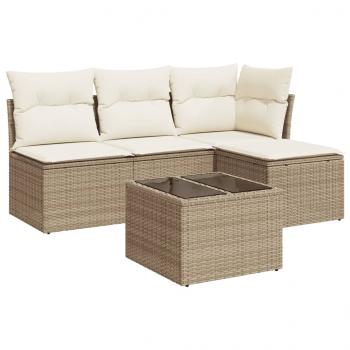 5-tlg. Garten-Sofagarnitur mit Kissen Beige Poly Rattan