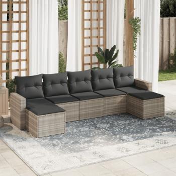 ARDEBO.de - 7-tlg. Garten-Sofagarnitur mit Kissen Hellgrau Poly Rattan