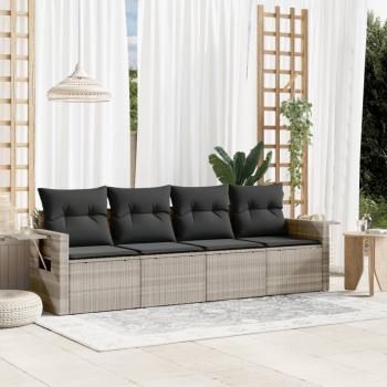 ARDEBO.de - 4-tlg. Garten-Sofagarnitur mit Kissen Hellgrau Poly Rattan