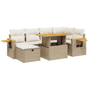 7-tlg. Garten-Sofagarnitur mit Kissen Beige Poly Rattan