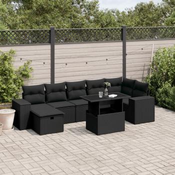 ARDEBO.de - 8-tlg. Garten-Sofagarnitur mit Kissen Schwarz Poly Rattan