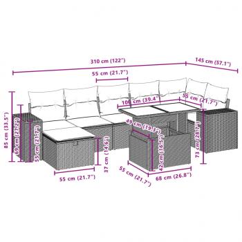 8-tlg. Garten-Sofagarnitur mit Kissen Schwarz Poly Rattan