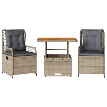 3-tlg. Garten-Essgruppe mit Kissen Beige Poly Rattan