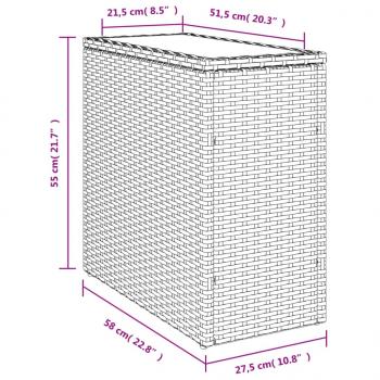 Garten-Beistelltisch mit Glasplatte 58x27,5x55 cm Poly Rattan