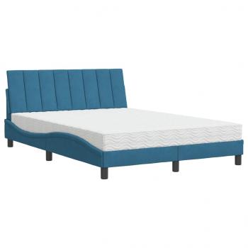 Bett mit Matratze Blau 140x190 cm Samt