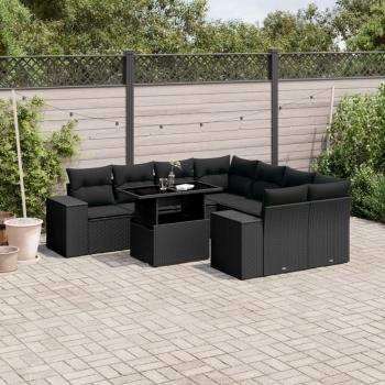 ARDEBO.de - 9-tlg. Garten-Sofagarnitur mit Kissen Schwarz Poly Rattan