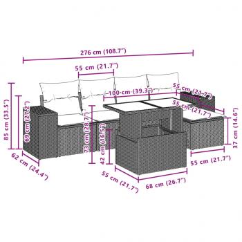 6-tlg. Garten-Sofagarnitur mit Kissen Schwarz Poly Rattan