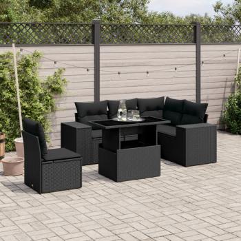 ARDEBO.de - 6-tlg. Garten-Sofagarnitur mit Kissen Schwarz Poly Rattan