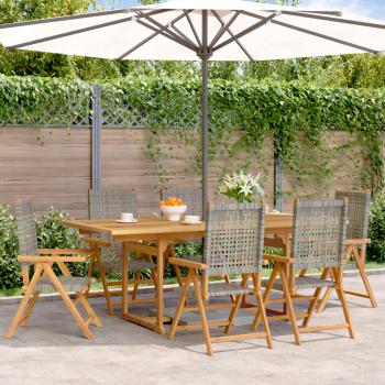 ARDEBO.de - 7-tlg. Garten-Essgruppe Poly Rattan und Massivholz Grau