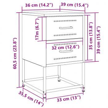 Nachttische 2 Stk. Rosa 36x39x60,5 cm Stahl