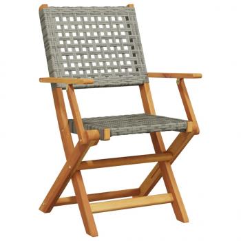 3-tlg. Bistro-Set Grau Poly Rattan und Massivholz