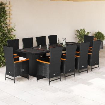 ARDEBO.de - 11-tlg. Garten-Essgruppe mit Kissen Schwarz Poly Rattan