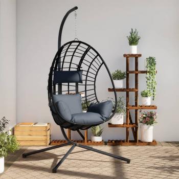 ARDEBO.de - Hängesessel Ei-Design mit Ständer Anthrazit Rattan und Stahl