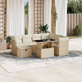 ARDEBO.de - 8-tlg. Garten-Sofagarnitur mit Kissen Beige Poly Rattan