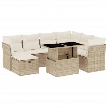 8-tlg. Garten-Sofagarnitur mit Kissen Beige Poly Rattan