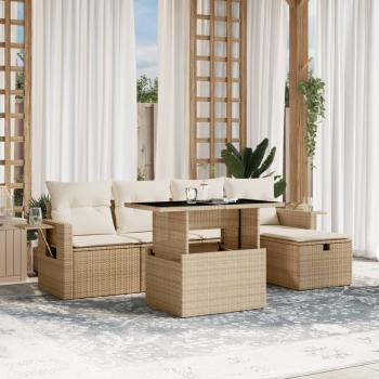 ARDEBO.de - 6-tlg. Garten-Sofagarnitur mit Kissen Beige Poly Rattan