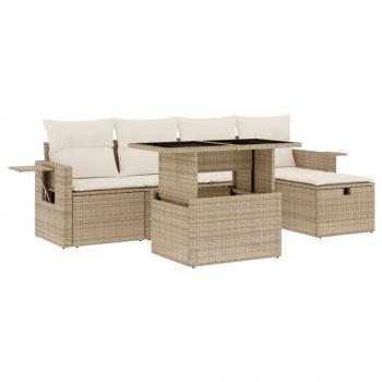 6-tlg. Garten-Sofagarnitur mit Kissen Beige Poly Rattan