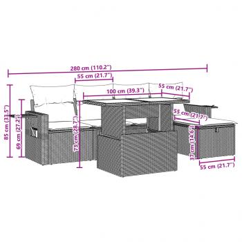 6-tlg. Garten-Sofagarnitur mit Kissen Beige Poly Rattan