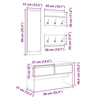 4-tlg. Garderoben-Set Schwarz Holzwerkstoff