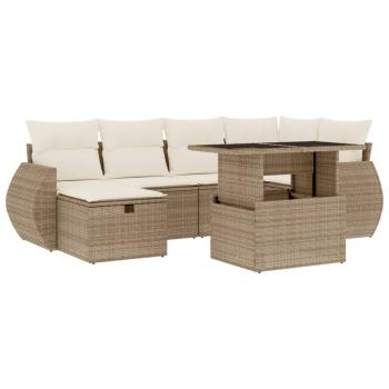 7-tlg. Garten-Sofagarnitur mit Kissen Beige Poly Rattan