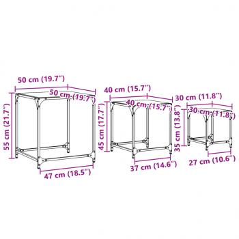 Satztische 3 Stk. mit Glasplatte Transparent Stahl