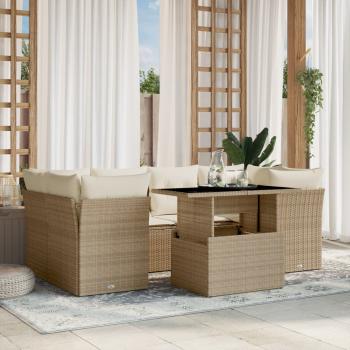 ARDEBO.de - 7-tlg. Garten-Sofagarnitur mit Kissen Beige Poly Rattan