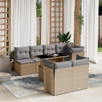 ARDEBO.de - 8-tlg. Garten-Sofagarnitur mit Kissen Beige Poly Rattan