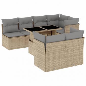 8-tlg. Garten-Sofagarnitur mit Kissen Beige Poly Rattan