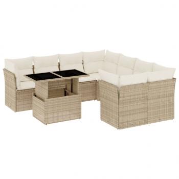 9-tlg. Garten-Sofagarnitur mit Kissen Beige Poly Rattan