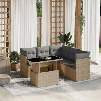 ARDEBO.de - 6-tlg. Garten-Sofagarnitur mit Kissen Beige Poly Rattan