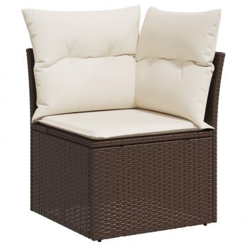 10-tlg. Garten-Sofagarnitur mit Kissen Braun Poly Rattan