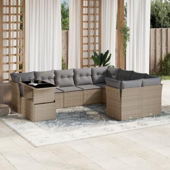 ARDEBO.de - 10-tlg. Garten-Sofagarnitur mit Kissen Beige Poly Rattan